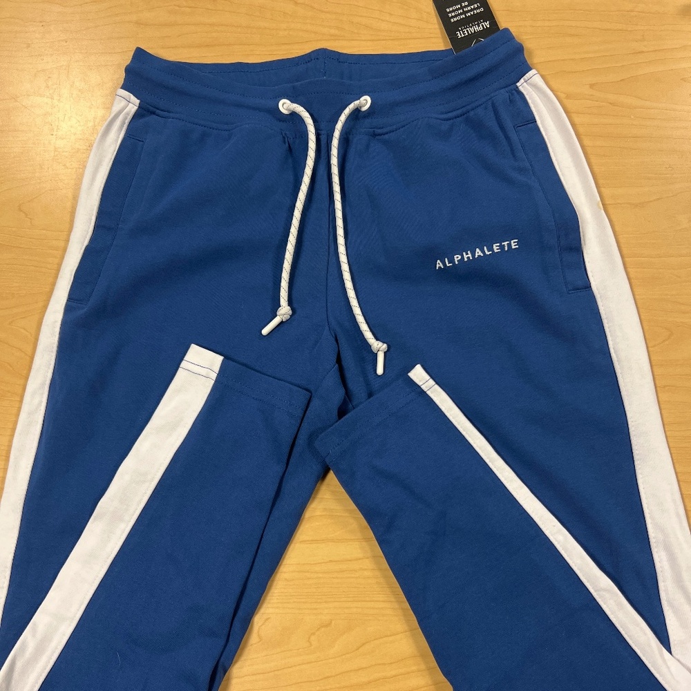 Blue and white alphalete joggers